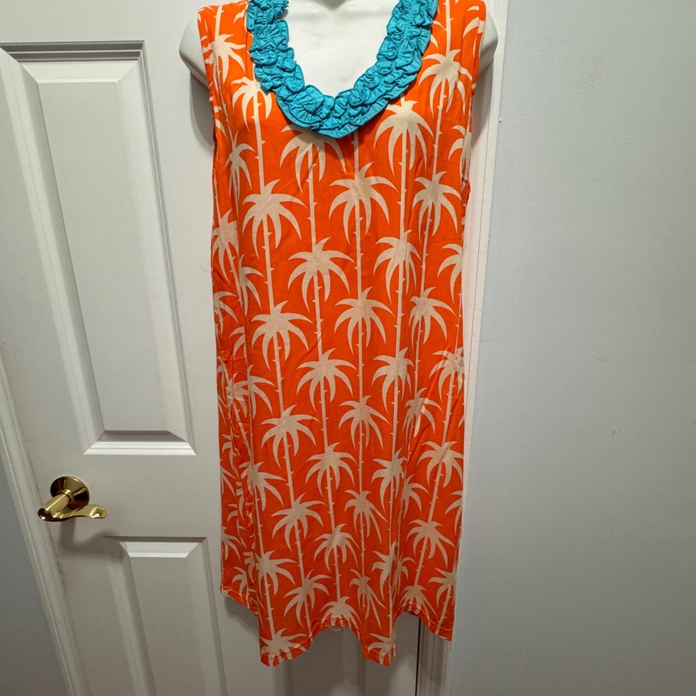 Tracy Negoshian Orange Blue Resort Sundress V-Neck Sleeveless size large